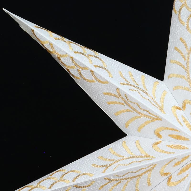KARMA weiß/gold - Faltbarer Leuchtstern, Weihnachtsstern aus Papier, bestickt mit 7 Zacken, 60 cm